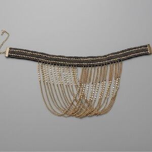 Gold Multi‑Chain Rhinestone Fringe Choker Necklace Statement Y2K Glam Vintage